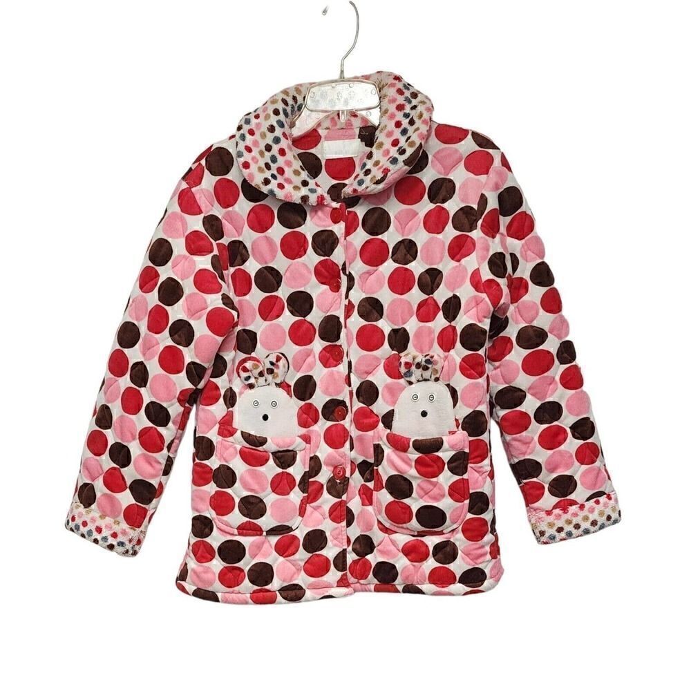 Girls Polka-Dots Multicolor Pink Plush Jacket Size 10-12